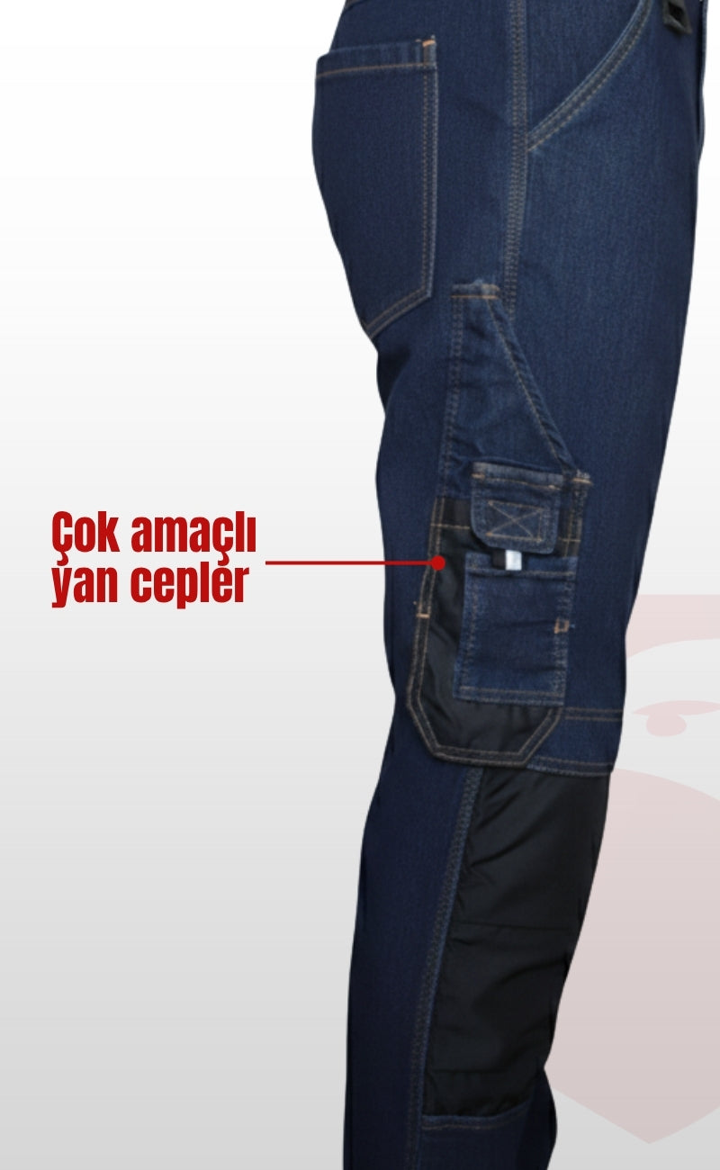 Likralı Çok Cepli Kot İş Pantolonu – Esnek Yapı ve Fonksiyonel Tasarım