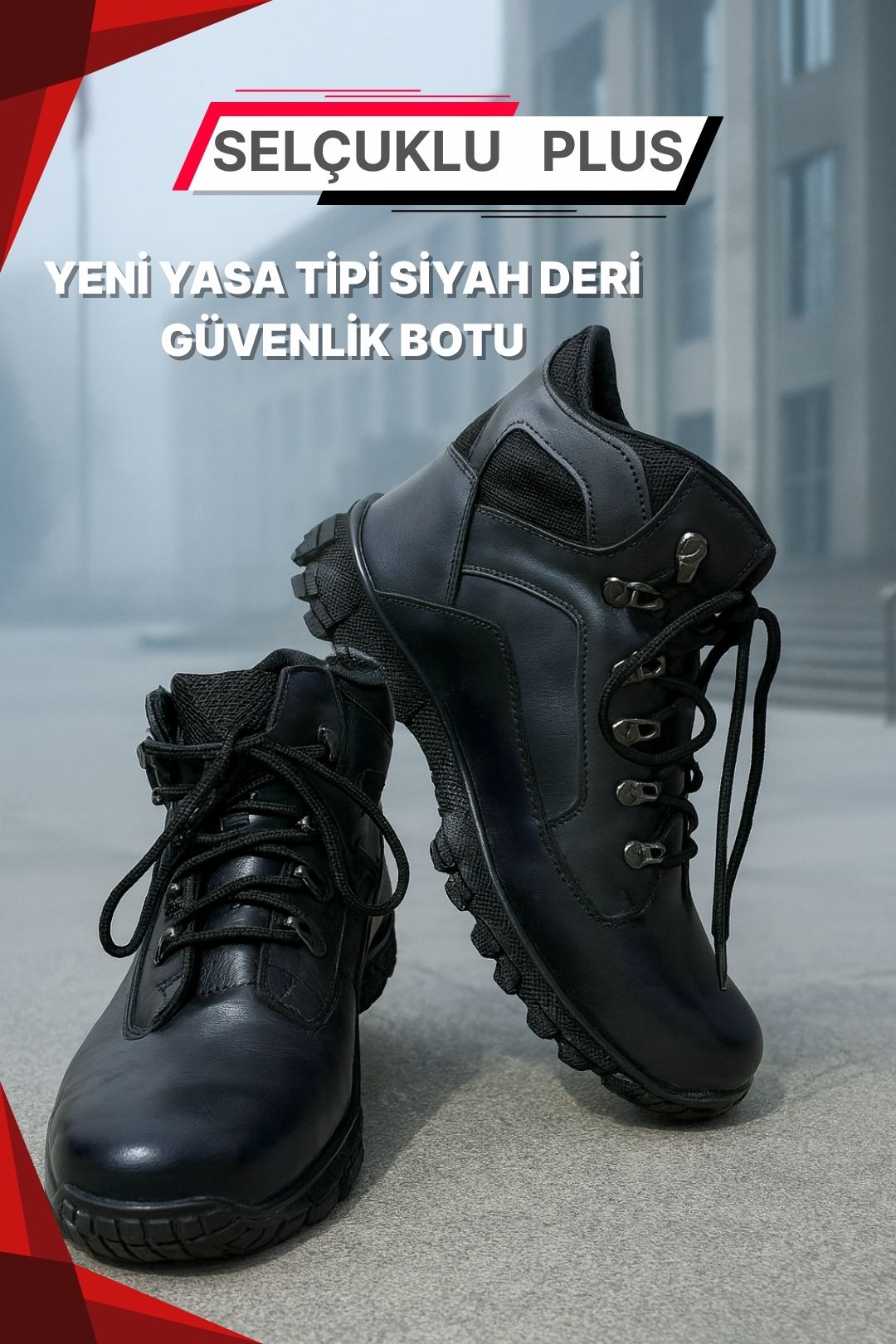 Siyah Deri Güvenlik Botu – Yeni Yasa Tipi | Özel ve Kamu Kurumlarına Uyumlu