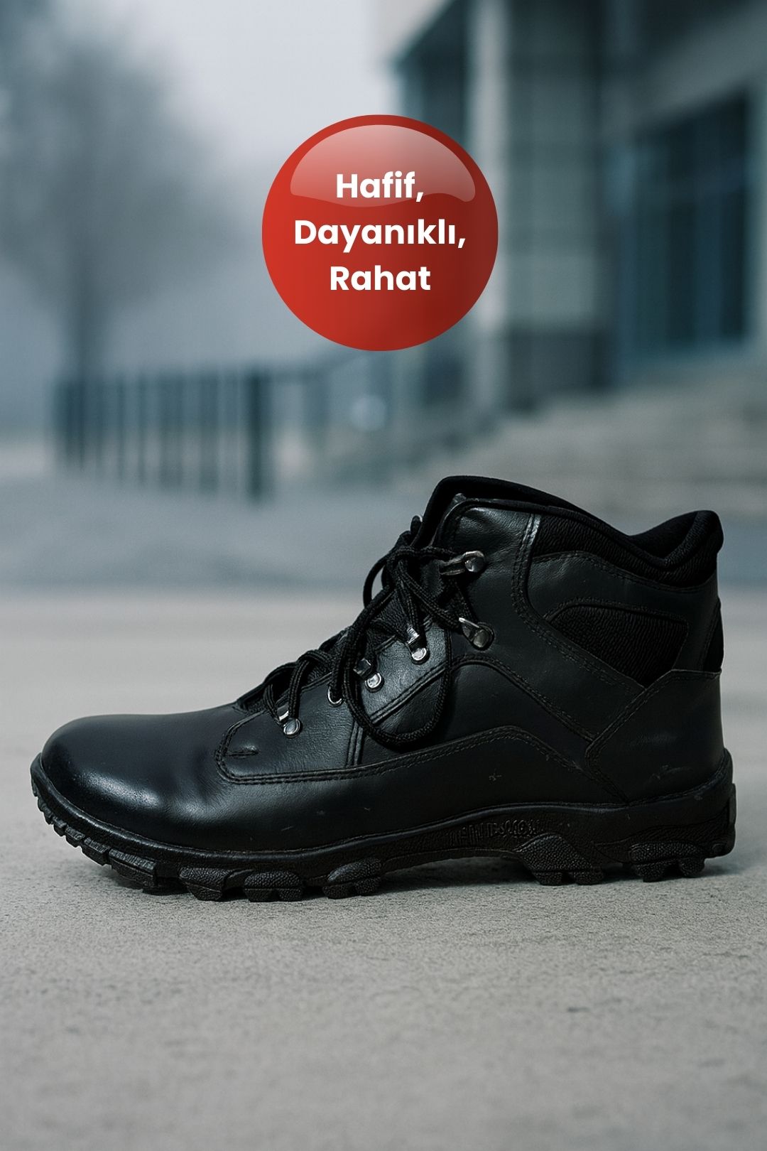 Siyah Deri Güvenlik Botu – Yeni Yasa Tipi | Özel ve Kamu Kurumlarına Uyumlu
