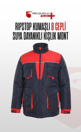 Suya Dayanıklı Reflektörlü İş Montu - Ripstop Kumaşlı, Çok Cepli, Soğuk Geçirmez