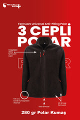 Tam Fermuarlı 3 Cepli Polar Siyah Hırka