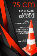 75 CM Esnek Trafik Konisi – Çift Reflektörlü, Dayanıklı ve Kırılmaz