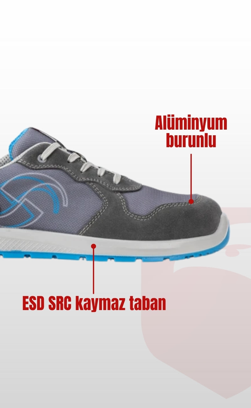 Vela 94557-00L Gri Davullu Süet Deri Alüminyum Burunlu ESD SRC S1 İş Güvenliği Ayakkabısı