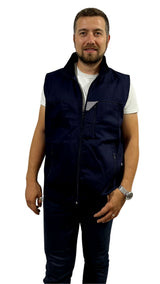 Yazlık İş Yeleği 16/12 Gabardin - 3 Cepli, Fermuarlı, Çizgi Reflektörlü, %100 Pamuk Kumaş