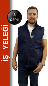 Yazlık İş Yeleği 16/12 Gabardin - 3 Cepli, Fermuarlı, Çizgi Reflektörlü, %100 Pamuk Kumaş