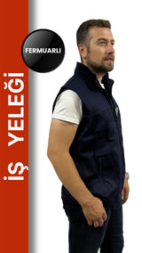 Yazlık İş Yeleği 16/12 Gabardin - 3 Cepli, Fermuarlı, Çizgi Reflektörlü, %100 Pamuk Kumaş