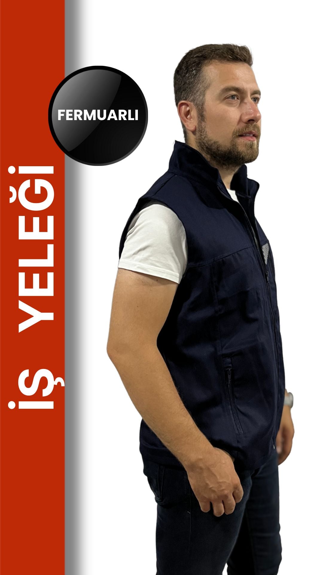 Yazlık İş Yeleği 16/12 Gabardin - 3 Cepli, Fermuarlı, Çizgi Reflektörlü, %100 Pamuk Kumaş