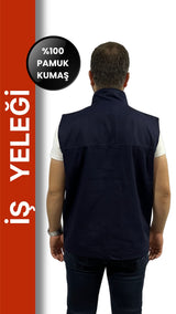 Yazlık İş Yeleği 16/12 Gabardin - 3 Cepli, Fermuarlı, Çizgi Reflektörlü, %100 Pamuk Kumaş