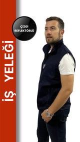 Yazlık İş Yeleği 16/12 Gabardin - 3 Cepli, Fermuarlı, Çizgi Reflektörlü, %100 Pamuk Kumaş