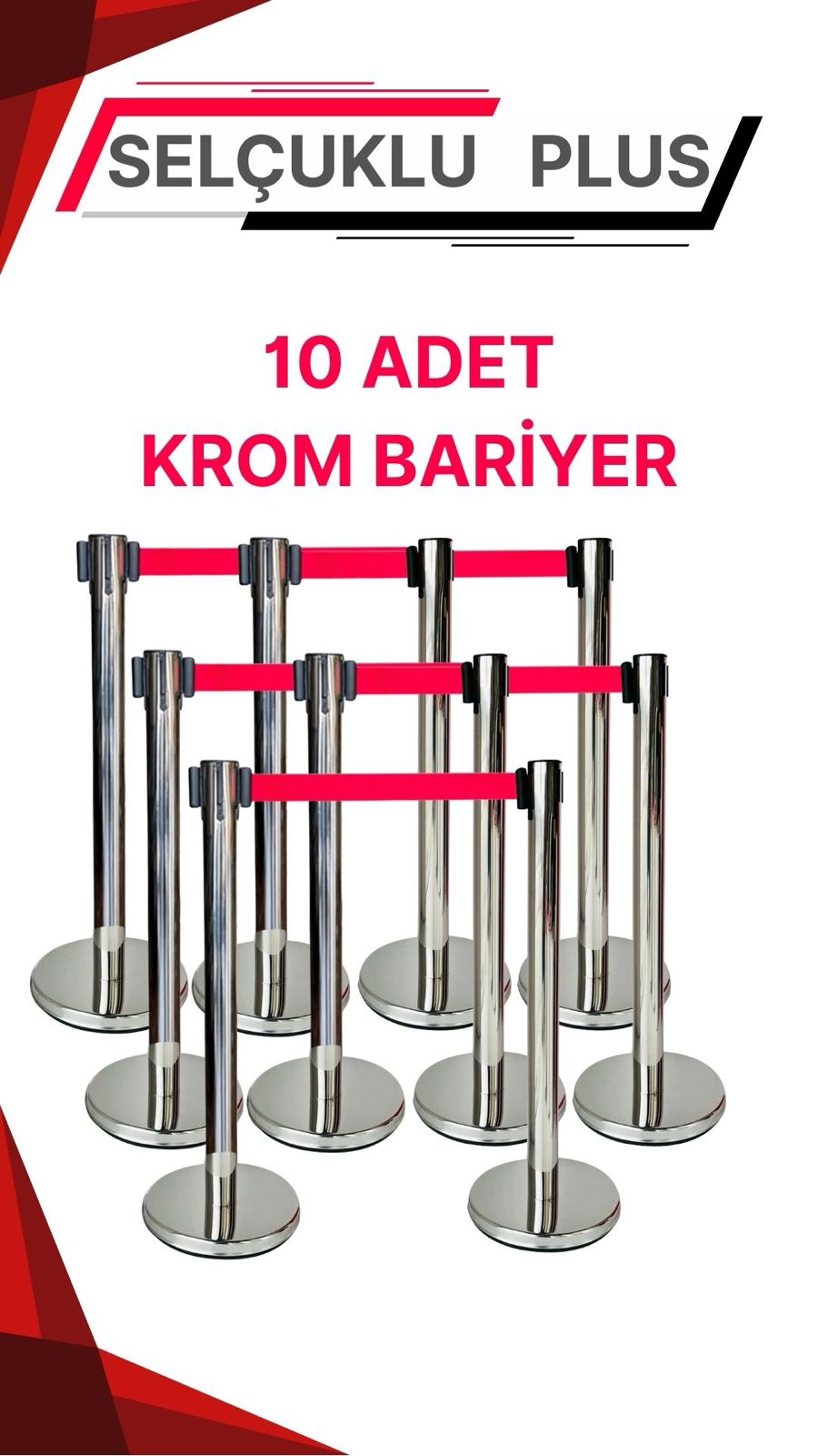 Yönlendirme Bariyeri 10 Adet , Krom Şerit Bariyer 10 Adet Şeritli Bant Bariyer