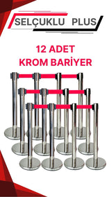 Yönlendirme Bariyeri 12 Adet , Krom Şerit Bariyer 12 Adet Şeritli Bant Bariyer