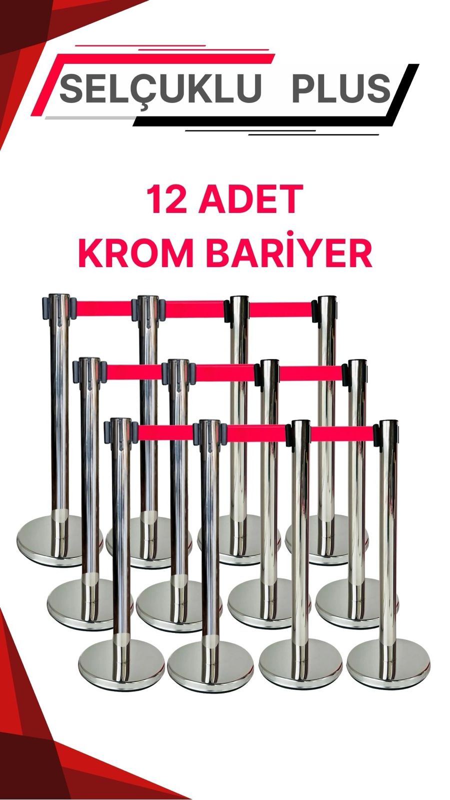 Yönlendirme Bariyeri 12 Adet , Krom Şerit Bariyer 12 Adet Şeritli Bant Bariyer