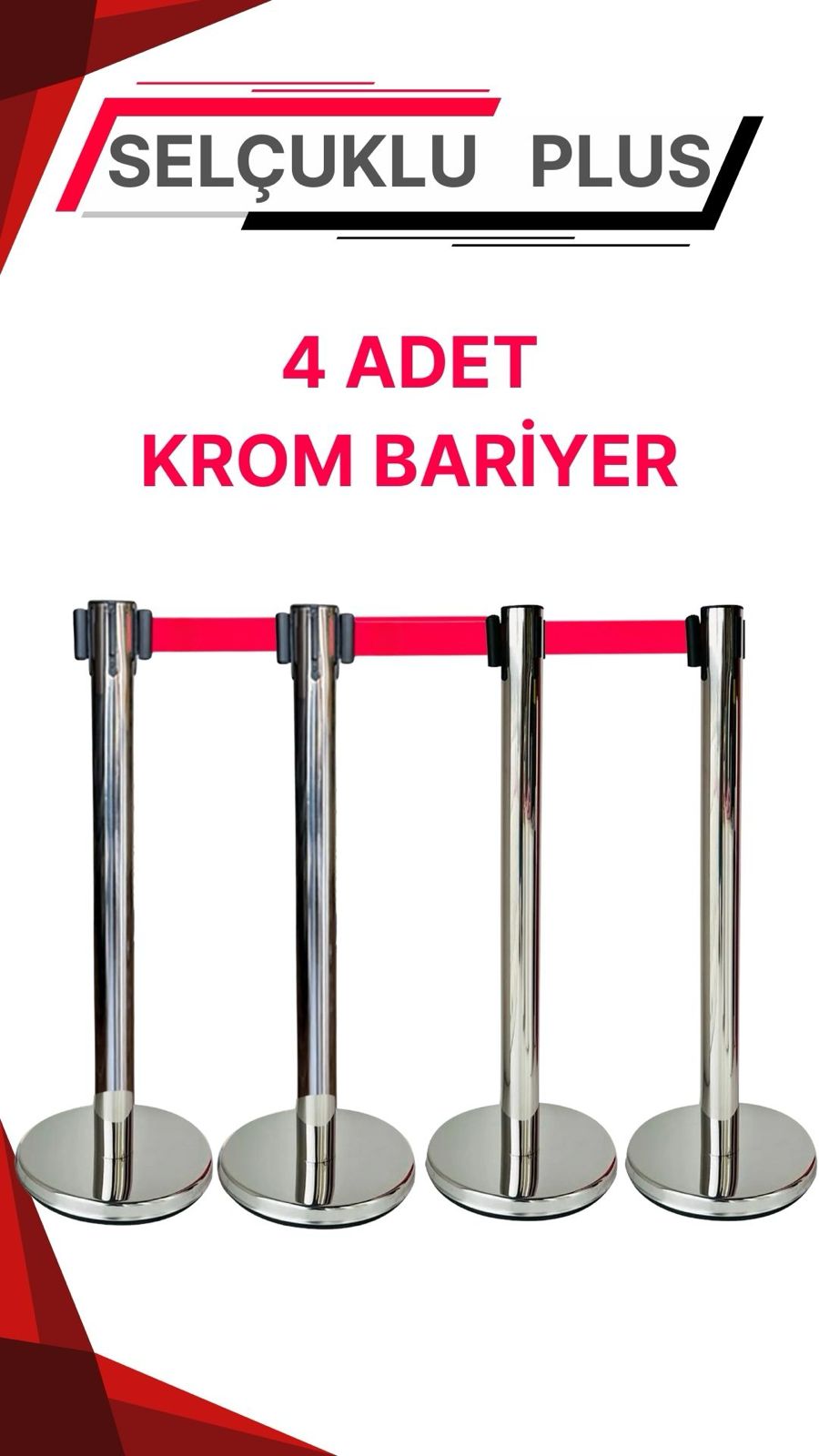 Yönlendirme Bariyeri 4 Adet , Krom Şerit Bariyer 4 Adet Şeritli Bant Bariyer